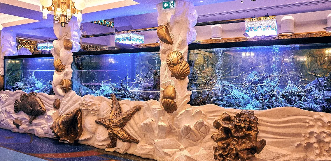 O aquário de marisco vivo à entrada